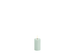 LED melted pillar candle dusty green smooth 5 x 7 5cm