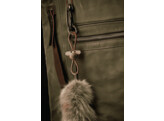 Monkey golden metal keychain with natural leather teak
