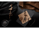 Bird silver metal keychain with black leather smoked oak