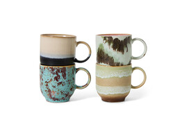 70s ceramics cafe mugs abstract set of 4