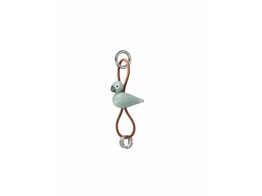 Green bird silver metal keychain with natural leather