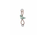Green bird silver metal keychain with natural leather