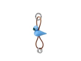 Blue bird silver metal keychain with natural leather