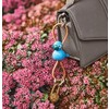 Blue bird silver metal keychain with natural leather