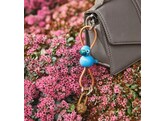 Blue bird silver metal keychain with natural leather